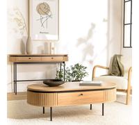 Ethan - table basse arrondie bois couleur naturelle 2 tiroirs