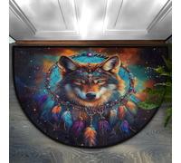 Ethebre Majestic Wolf Paillasson demi-rond Motif attrape-rêves | Tapis d'entrée d'intérieur absorbant et antidérapant en demi-lune pour porte d'entrée, chambre à coucher, salle de bain