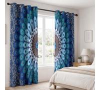 Ethnique Marocain Rideaux Occultant 150L x 280H cm Lot de 2 Rideau Occultant Thermiques Imprimé Bohème Plume de Paon Mandala, Rideau Oeillets Opaque Draperie Decoration pour Salon et Chambre