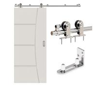 ETIASQSA 6FT/183cm Kit complet de ferrures de porte coulissante en acier inoxydable avec guide au sol pour 1 porte en bois en forme de T