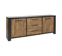 ETIENNE - Buffet 2 Portes et 3 Tiroirs Aspect Bois finition Denver et Noir