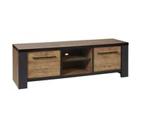 ETIENNE - Meuble TV 2 Portes et 2 Niches Aspect Bois finition Denver et Noir