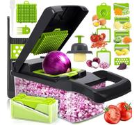 Etievort Coupe Legumes Multifonctions 16 en 1 | Mandoline Cuisine 7 Lames Réglables, Coupe-Légumes Manuel pour Trancher, Râper et Découper Oignons, Carottes, Concombres