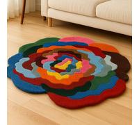 EtikaChange Tapis Rond Laine Tufté Fait Main Design 90 cm “Art Flower Vivid”- Tapis Fleur Chambre & Décoration Salon, Moderne & Aesthetic- Ultra Doux, Idéal Chambre Enfant & Adulte
