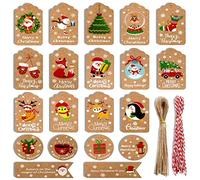 Étiquette Noël 100 Pièces Etiquettes pour Cadeau de Noel Etiquettes Kraft Noel Carte Cadeau Noel avec Ficelle pour les Emballages Cadeaux de Noël Décorations D'arbres de Noël 20 Modèles