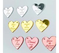 Étiquette personnalisée en forme de cœur d'amour en acrylique, 20/50/100 pièces, nom de mariage personnalisé gravé, miroir de baptême pour bébé, étiquette dorée, cadeau de décoration 20Pcs Silver