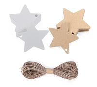 Étiquettes-cadeaux étoile 100 pièces avec ficelle de jute naturelle de 20 m / 65 pieds, 6 cm blanc et marron, étiquette en papier kraft pour cartes de faveur de mariage, étiquette cadeau