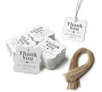Étiquettes Cadeaux Merci avec Ficelle, 150 pcs 5 cm, Carton Blanc, pour Mariage Anniversaire Dragées