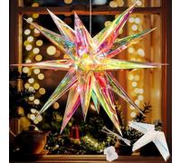 Étoile 3D Scintillante Ornement Suspendu Décoratif en Film Scintillant Multicolore Guirlande Plafond (60cm, 18 Branches) Idéale pour Noël, Anniversaire, Mariage, Fête Thème Frozen