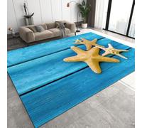 éToile de Mer Jaune Tapis 90x150 cm Panneau en Bois Bleu Moquette Antiderapant à Poils Courts Tapis 3D Lavable en Machine Convient aux Petits Salons Chambres Couloirs et Salles à Manger b-3339