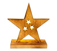 Étoile de Noël LED en bois Décoration de Noël Étoile Minuteur Étoile en bois Décoration de fenêtre, bois de pin, piles, blanc chaud, LxlxH 28x10,5x29 cm