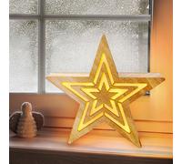 Étoile en Bois Lampe Décorative Décoration de Noël L'Avent Pile Minuteur Nature