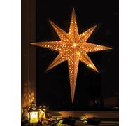 Étoile LED en bois | avec 10 LED | Sans fil | Avec télécommande | 52 cm | Différents motifs | Étoile de fenêtre | Étoile en bois | Décoration de Noël | Étoile de l'Avent (52 cm aspect étoile)