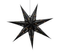 Étoile LED en papier à suspendre - Noir - Diamètre : 60 cm - Éclairage décoratif de Noël - Blanc chaud - Étoile de l'Avent - Lampe d'ambiance pour Noël, l'Avent et hiver