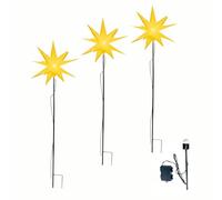 Etoile Lumineuse 3D avec éclairage LED | Set de 3 avec Piquet de Terre | Jaune | Ø 27 cm | Etoile 3D | résistant aux intempéries | Décoration de Jardin | Etoile de Noël | avec minuterie | sur Piles