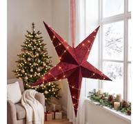 Étoile lumineuse rouge à 5 branches en velours - Étoile de Noël décorative | Étoile en papier de qualité supérieure pour la fenêtre, fonction minuterie pratique, lumière d'ambiance pour l'Avent