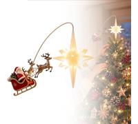 Étoile morave éclairée pour cime de sapin de Noël 20 cm avec traîneau du | L'étoile de Moravie à LED chaude brille au-dessus d'un traîneau de Père Noël volant sur un bras en métal flexible. Ajustez