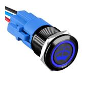 ETOPARS Noir Coque 19mm Momentané Interrupteur à Bouton Poussoir 12V 5A Interrupteur à Bascule Voiture Etanche Métal Commutateur avec Prise de Fil Bleu Lumière Rondelle