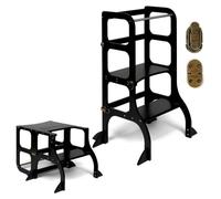Ette tete Tour d'apprentissage - table « Step'n'Sit », noir / fermoirs laiton, support supplémentaire