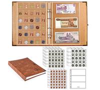 Ettonsun Grand livre de collection 4 en 1 en cuir à 398 poches avec 386 poches pour pièces de monnaie et 12 poches pour monnaie, fournitures de collection pour pièces de monnaie
