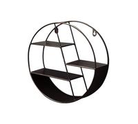 ETUCYNG Étagère Flottante Ronde en Fer forgé Noir - 29 x 29 x 9,5 cm - Étagère Murale Flottante - 3 Compartiments Multiples - Étagère Murale en Bois à Suspendre - Décoration en métal