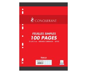 Etui 100 feuillets mobiles simples Conquérant Sept format A4 21 x 29,7 cm grands carreaux