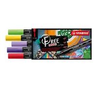 Marqueur acrylique - STABILO FREE Acrylic T300 - Etui carton x 5 marqueurs peinture - Pointe moyenne - Set 4 "Vibrant"