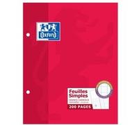 Oxford Pack de 100 feuilles simples perforées Grands carreaux Seyès 90 g 17x22 cm Blanc