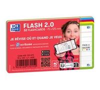 Fiches Bristol flash 2.0 Oxford 75x125mm 32 fiches s/film ligné 7mm assorti pack