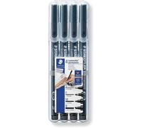 Etui de 4 feutres noirs permanents assortiment de pointes Staedtler Lumocolor