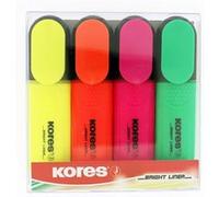 Kores – Surligneurs Bright Liner Plus – Pointe biseautée, encre à base d'eau – Pack de 4