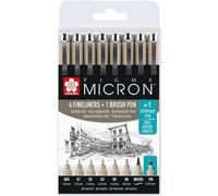 Etui De 6 Feutres Pigma Micron Noir + 1 Feutre Brush Sakura