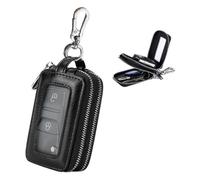 Étui de e voiture,étui à clés en cuir double couche,avec fenêtre transparente,pochette zippée,pour clé à multicolor PORTE-CLES