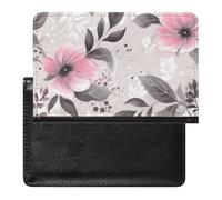 Étui de passeport rose et feuilles sur gris en cuir synthétique de qualité supérieure - Étui de protection pour passeport de voyage - Unisexe - Essentiel de voyage - Organiseur de documents pour les