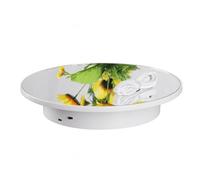 Etyldya Présentoir Rotatif Socle Miroir Plateforme Tournante Motorisée Base Cylindrique Fonction Rotation Surface Lisse Adapté à la Prise de Vue Bijoux, Blanc Miroir, 26x26x30cm