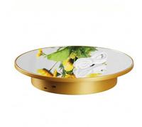 Etyldya Présentoir Rotatif Socle Miroir Plateforme Tournante Motorisée Base Cylindrique Fonction Rotation Surface Lisse Adapté à la Prise de Vue Bijoux, Doré Miroir, 26x26x30cm
