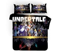EU-VV Parure De Lit Game Undertale, Housses De Couette Bohême pour 1/2 Personne avec Taie d'oreiller à Glissière Frisk Toriel Parure De Lit (Single(140x200cm),sous-Titre 09)