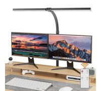 EUARY 1300LM Lampe de Bureau à Double Tête LED Réglable Avec télécommande, 24W 80CM Lampe à Pince pour Écran, Lumière à Domicile avec Bras Articulé, Pince gaming accessoire (Noir pur, Noir)