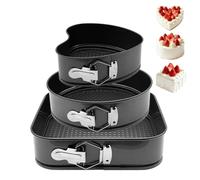EUBSWA Lot de 3 moules à charnière en forme de cœur 24/rond 26/carré 28 cm - Moule à gâteau avec revêtement antiadhésif pour moule à gâteau, moule à gâteau