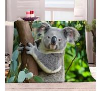 Eucalyptus Animal Koala Adulte et Enfant Couverture Plaid Flanelle Vert Couverture de Jeté, Polaire Moelleuse Chaudes Légères Hiver&Automne Couvertures pour Voyager, Lit ou Canapé 130x150 cm