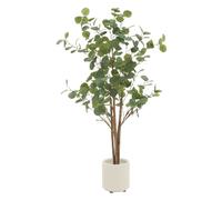 Eucalyptus artificiel 120 cm décoratif, plante verte grande avec tronc en bois naturel