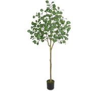 Eucalyptus artificiel de 150 cm dans un pot en céramique noir avec des feuilles artificielles vertes, idéal pour la décoration d'intérieur et d'extérieur