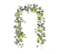 Eucalyptus Citron Vigne 180 cm, Verdure artificielle réaliste, guirlande de lierre artificiel pour la décoration de la maison, mariage, fausse plante flexible avec fruits, décoration de fête