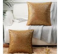 EUCIOR Housse de coussin dorées et marrons, avec impression en feuille dorée brillante des deux côtés, housse de coussin décorative en velours doux avec fermeture éclair cachée, accent en velours