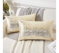EUCIOR Lot de 2 housses de coussin décoratives en velours couleur champagne, 30 x 50 cm, or et blanc, pour canapé, chambre à coucher, voiture
