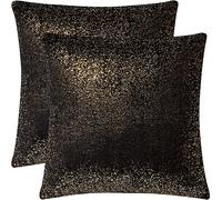 EUCIOR Lot de 2 housses de coussin décoratives noires et dorées, 40,6 x 40,6 cm, pour salon, coussin accent en velours doux avec fermeture éclair invisible pour chambre à coucher