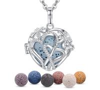 EUDORA Collier D'aromathérapie Diffuseur D'huile Essentielle Coeur Double Pendentif Bijoux pour Femmes Filles avec 7PCS Perles De Lave, 60.69cm