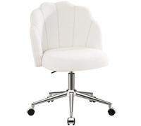Eufurnibi Chaise Coiffeuse Chambre, Chaise Pivotante à Roulette pour Fille, Siege de Bureau Confortable, Montage Facile, Beige/Blanche