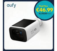 eufy Security SoloCam S220, caméra de surveillance extérieure, résolution 2K, alimentée par batterie et énergie solaire, Wi-Fi 2,4 GHz, sans abonnement, sans frais mensuels, utilisation gratuite (code