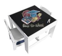 EUGAD 0001ETZY Ensemble de Meuble d'enfant 1 Table et 2 chaises avec tiroir de Rangement sous l'assise Gris + Blanc